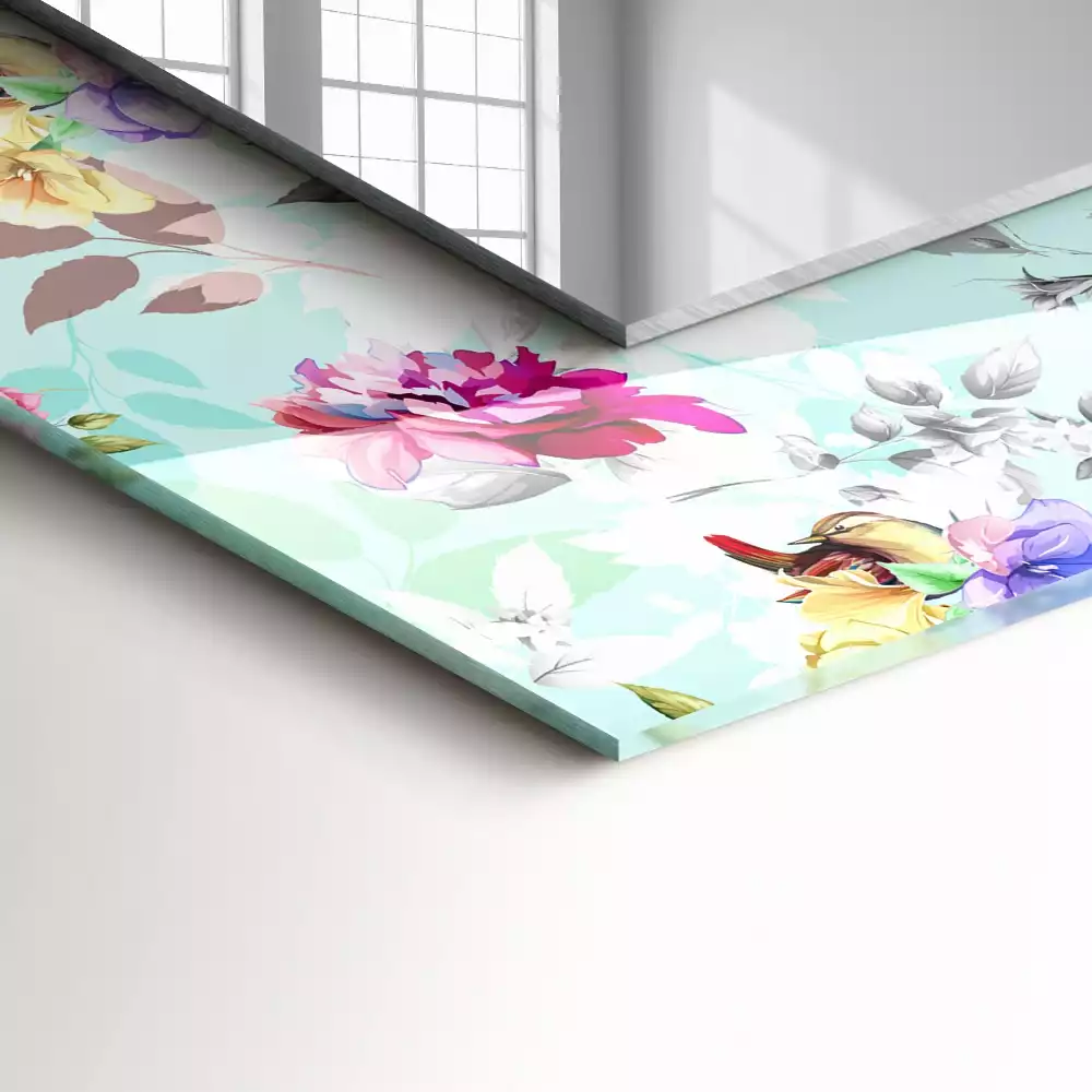 Miroir avec imprimé rectangulaire Fleurs et oiseaux