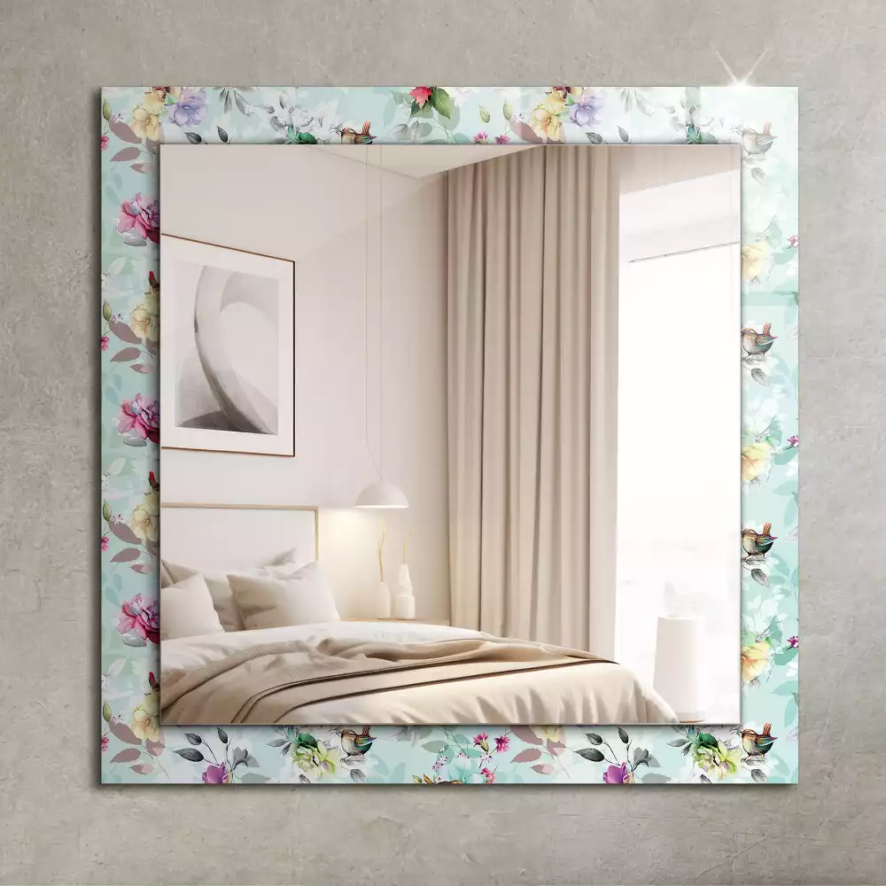 Miroir avec imprimé rectangulaire Fleurs et oiseaux