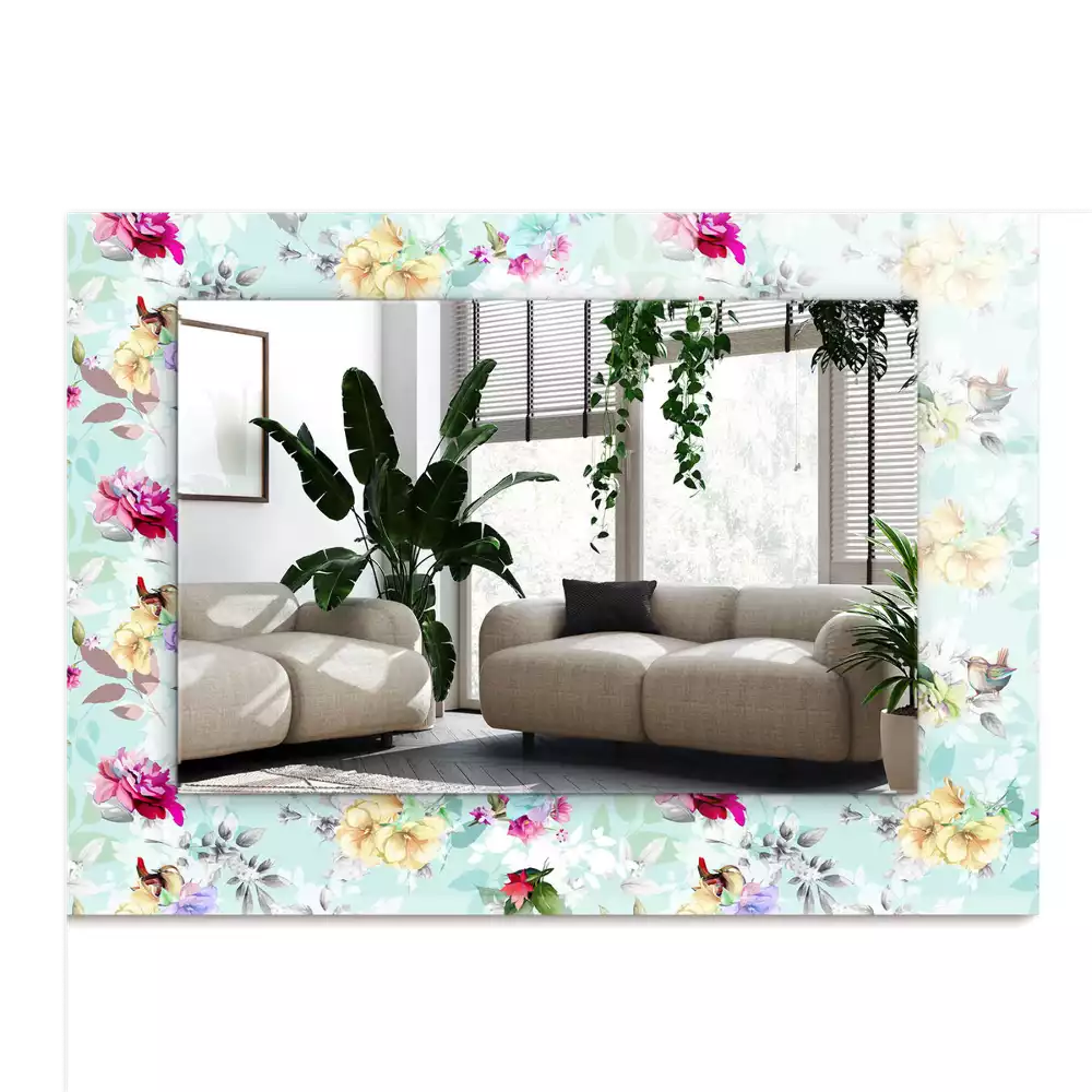 Miroir avec imprimé rectangulaire Fleurs et oiseaux