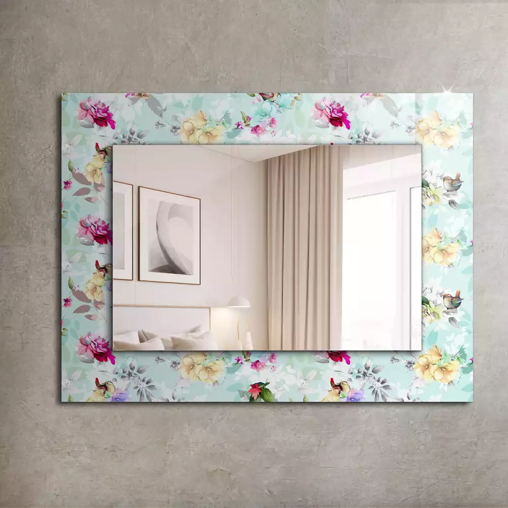 Miroir avec imprimé rectangulaire Fleurs et oiseaux