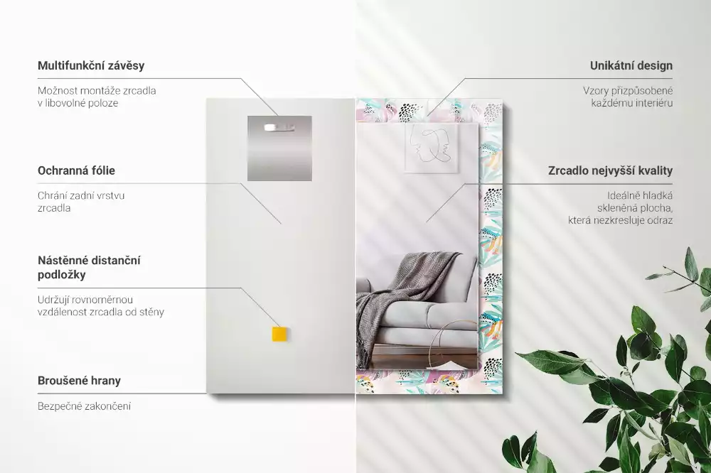 Miroir décoratif rectangulaire Feuilles tropicales colorées