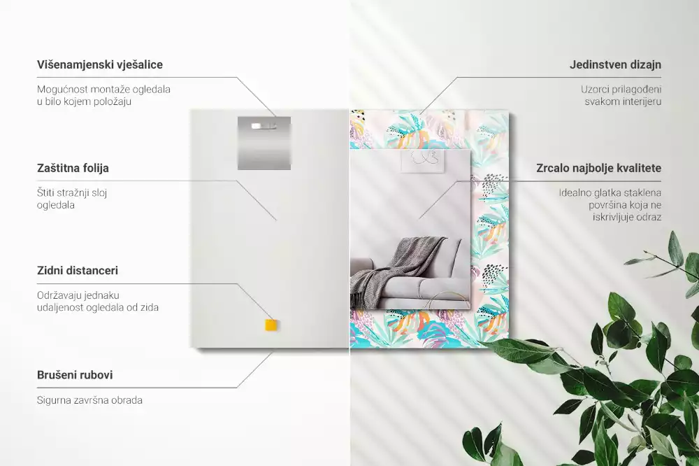 Miroir décoratif rectangulaire Feuilles tropicales colorées