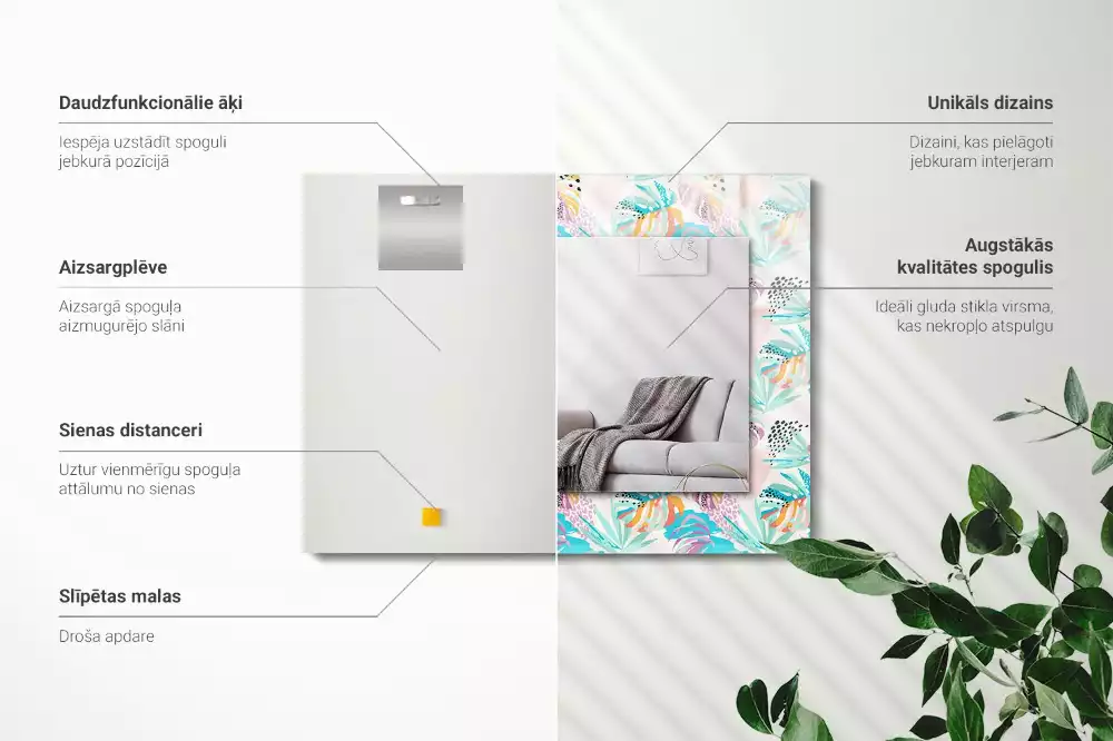 Miroir décoratif rectangulaire Feuilles tropicales colorées