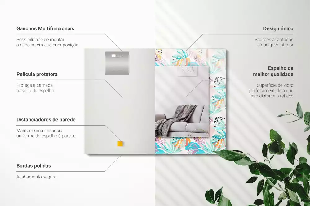 Miroir décoratif rectangulaire Feuilles tropicales colorées