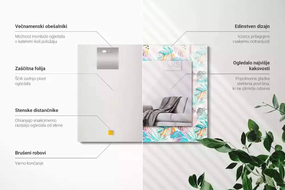 Miroir décoratif rectangulaire Feuilles tropicales colorées