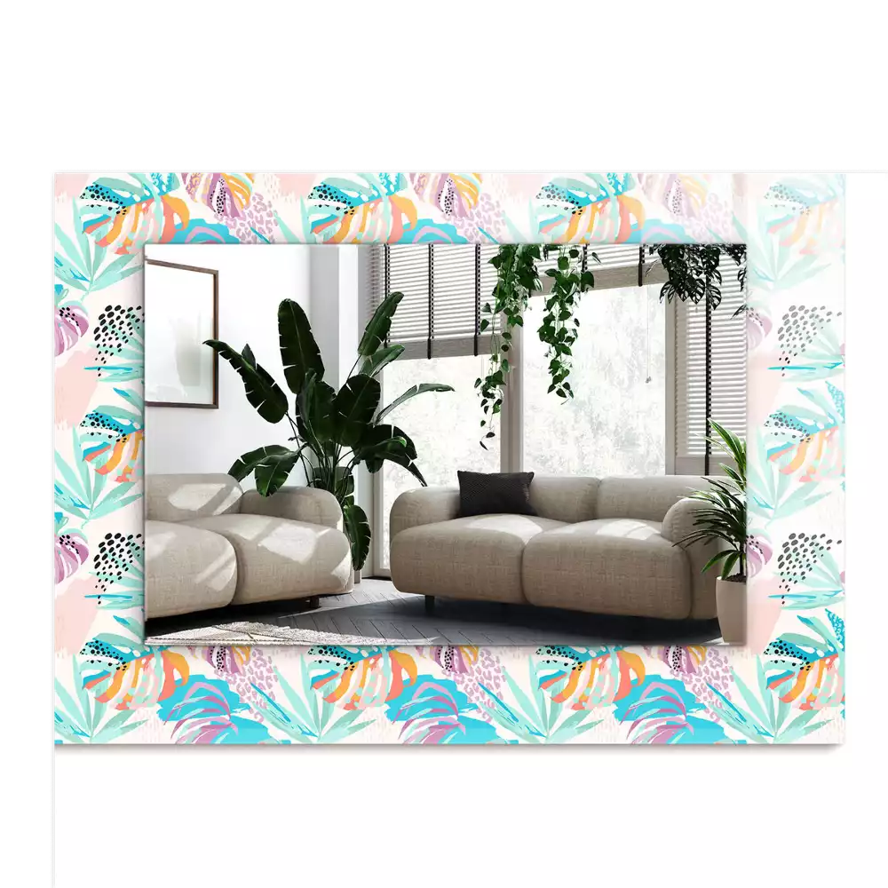 Miroir décoratif rectangulaire Feuilles tropicales colorées