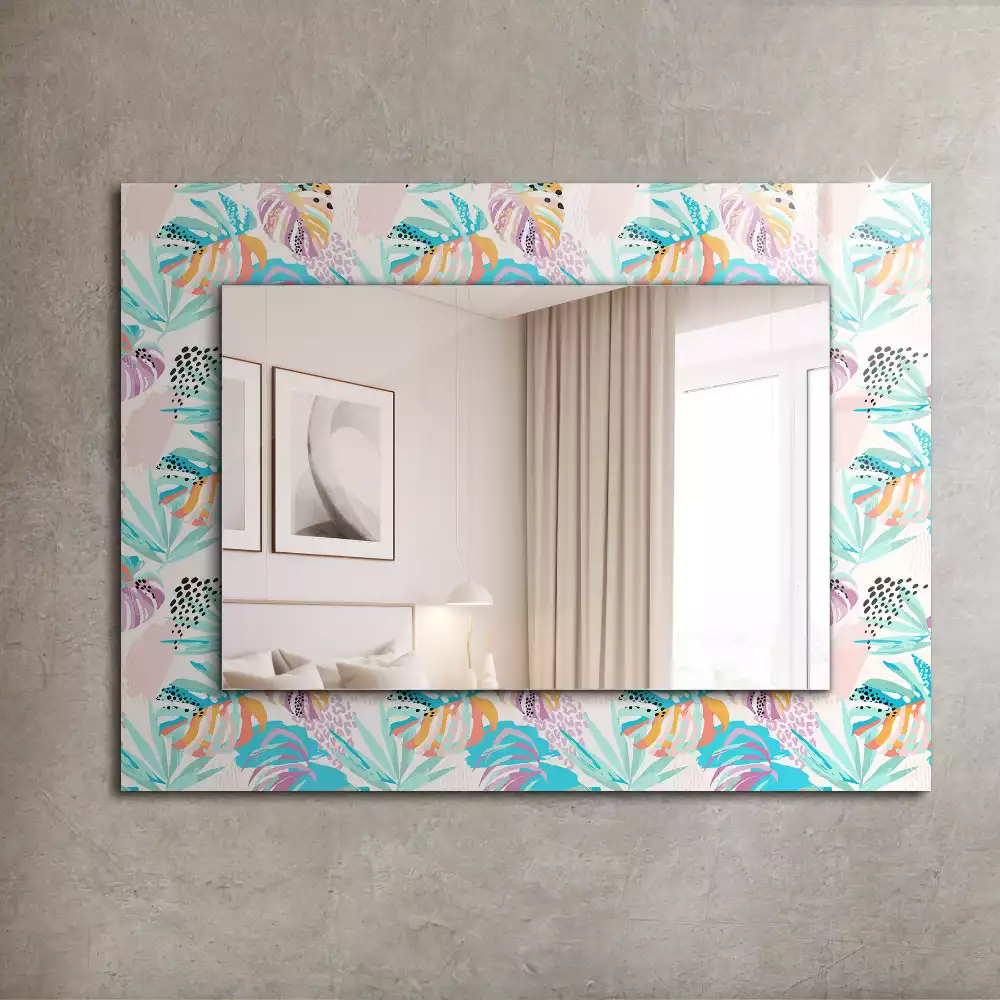 Miroir décoratif rectangulaire Feuilles tropicales colorées