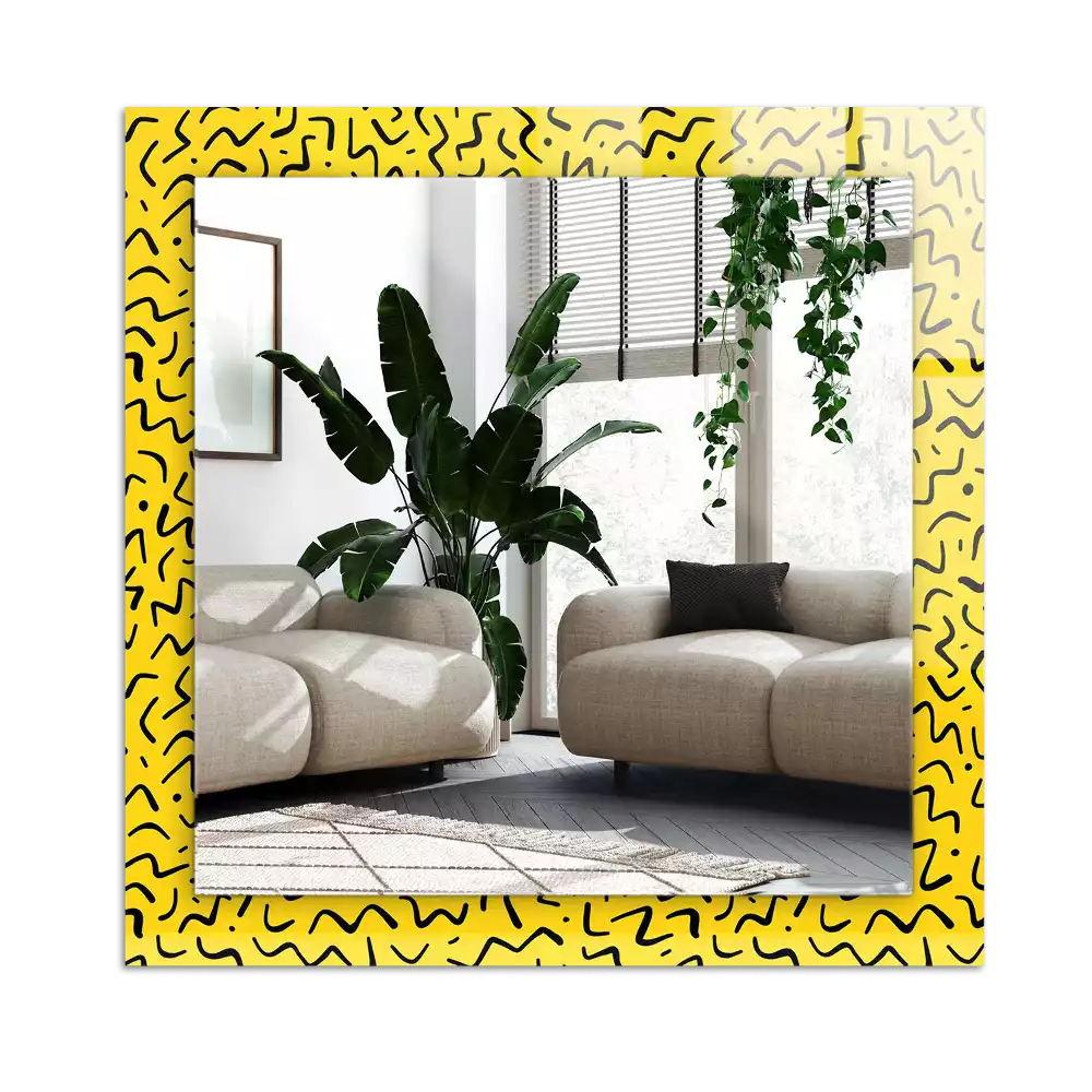Miroir avec imprimé rectangulaire Motif abstrait jaune