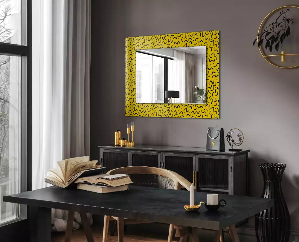 Miroir avec imprimé rectangulaire Motif abstrait jaune