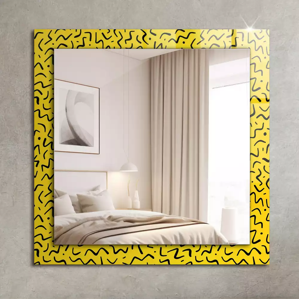 Miroir avec imprimé rectangulaire Motif abstrait jaune