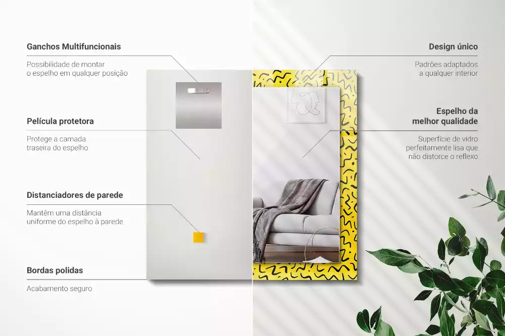 Miroir avec imprimé rectangulaire Motif abstrait jaune