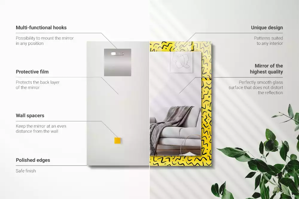 Miroir avec imprimé rectangulaire Motif abstrait jaune