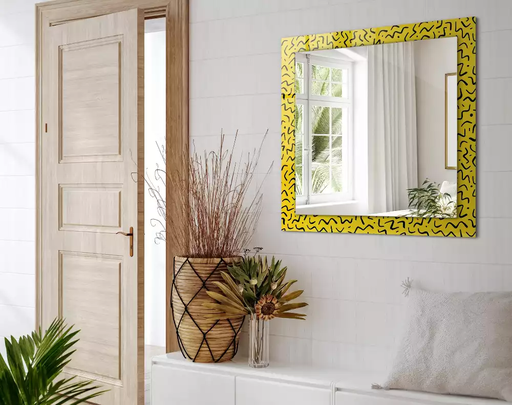 Miroir avec imprimé rectangulaire Motif abstrait jaune