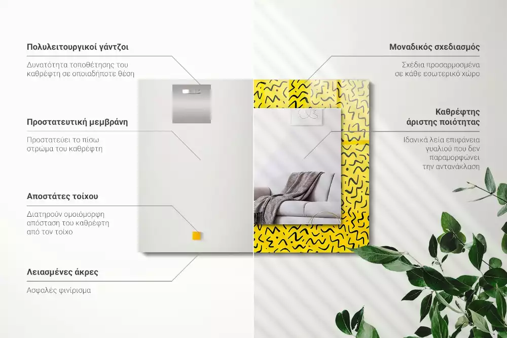 Miroir avec imprimé rectangulaire Motif abstrait jaune