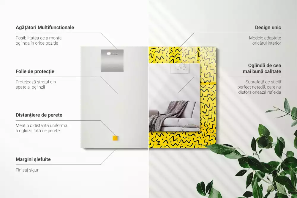 Miroir avec imprimé rectangulaire Motif abstrait jaune