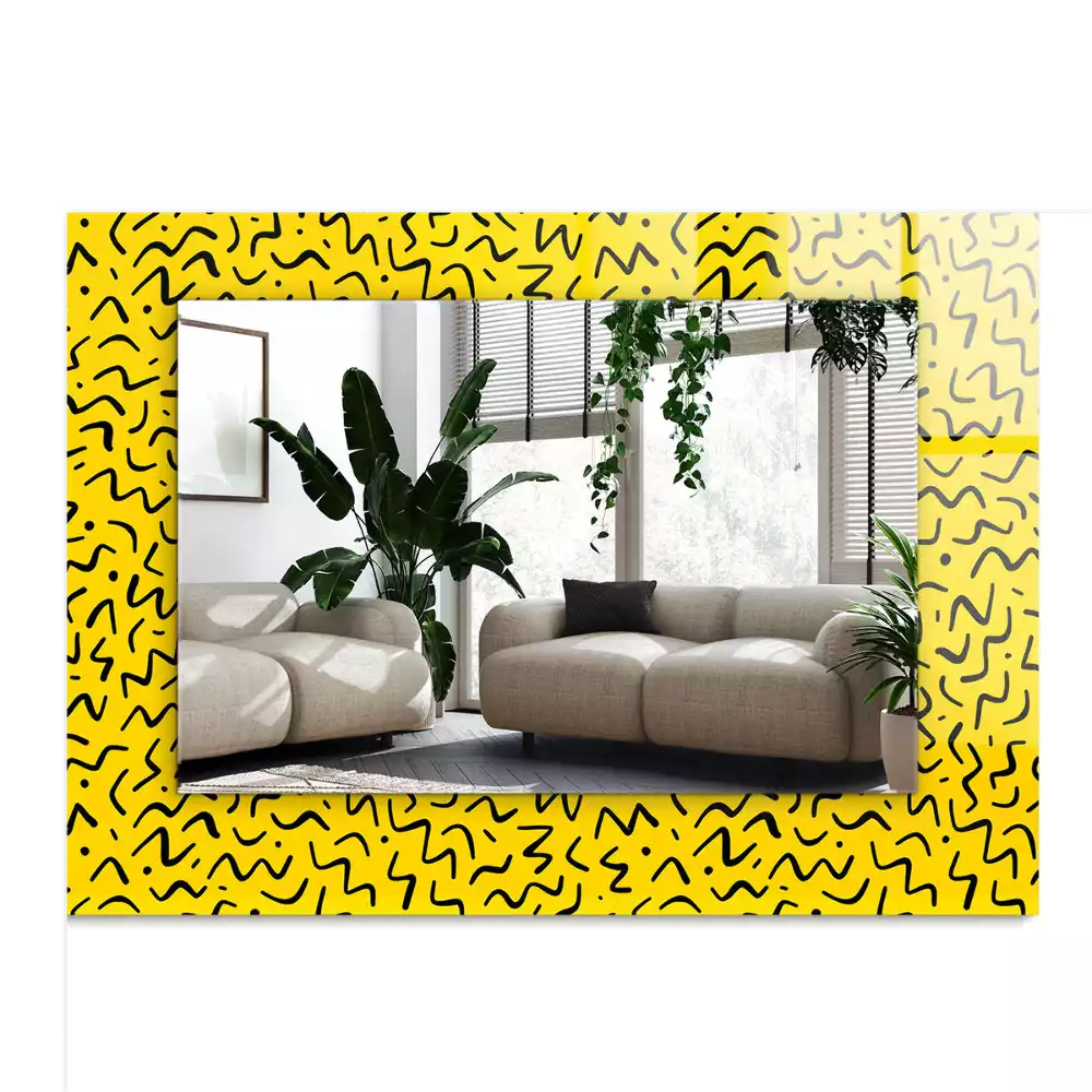 Miroir avec imprimé rectangulaire Motif abstrait jaune