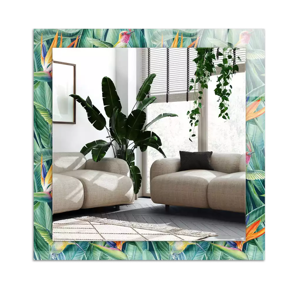Miroir avec imprimé décoratif rectangulaire Colibris et fleurs