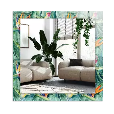 Miroir avec imprimé décoratif rectangulaire Colibris et fleurs