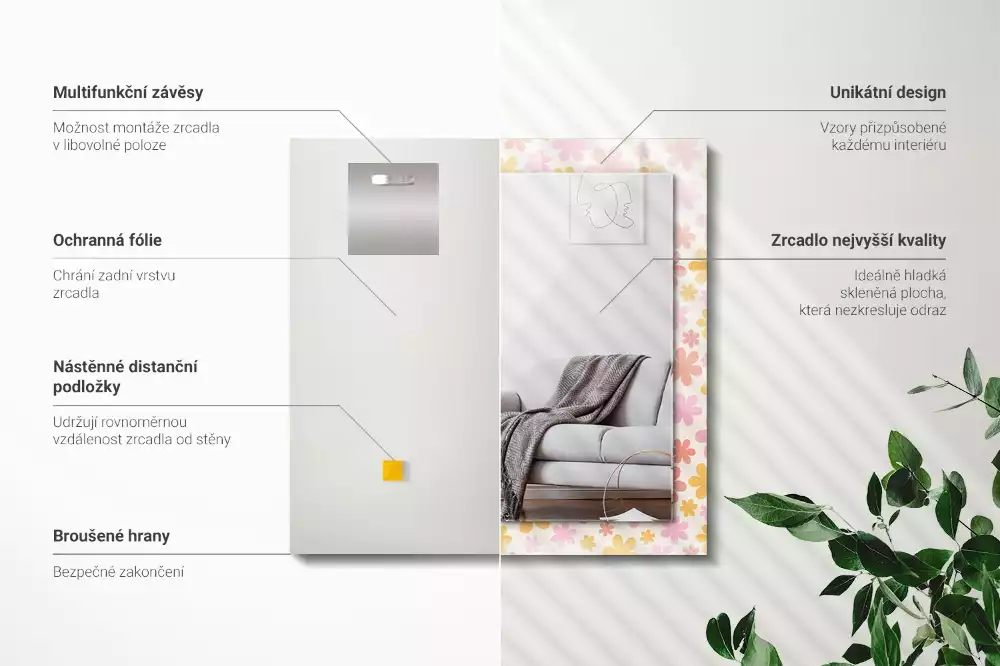 Miroir décoratif rectangulaire Motif floral