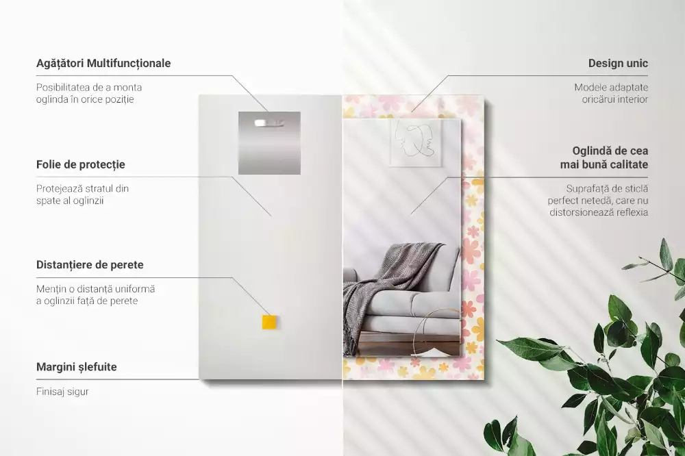 Miroir décoratif rectangulaire Motif floral