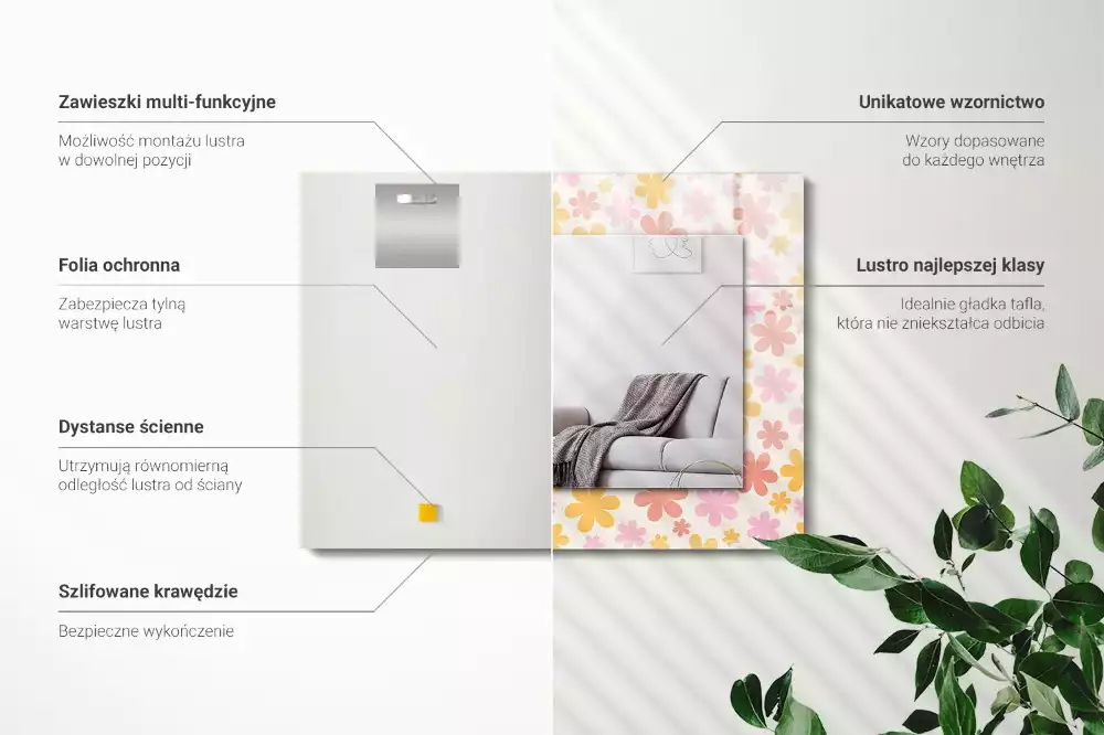 Miroir décoratif rectangulaire Motif floral