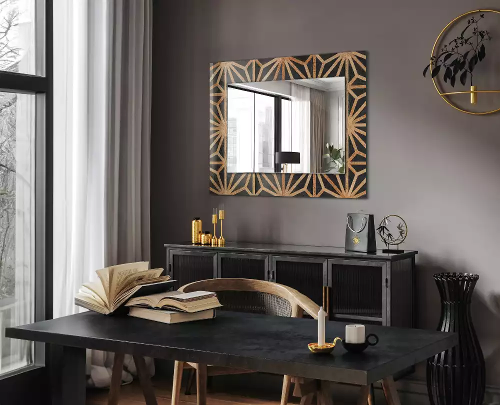 Miroir avec imprimé rectangulaire Motif géométrique bois