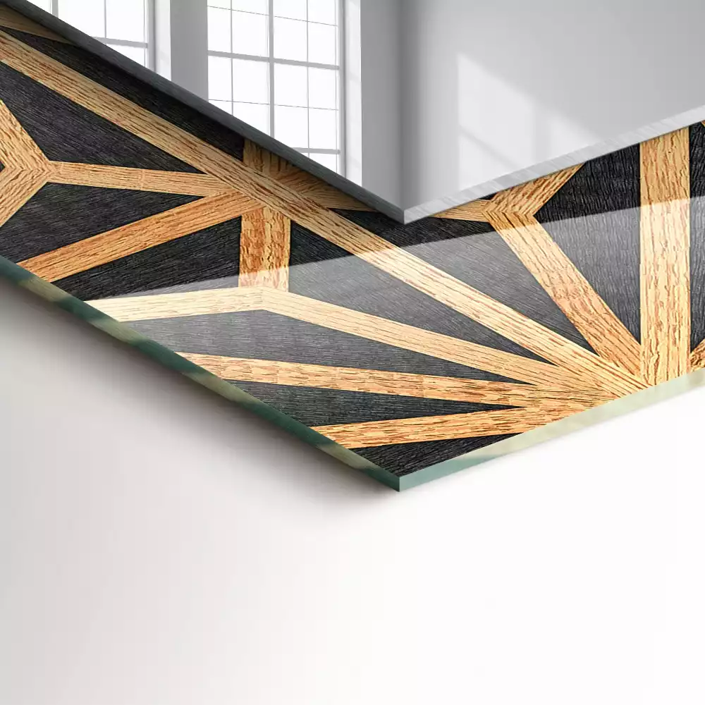 Miroir avec imprimé rectangulaire Motif géométrique bois