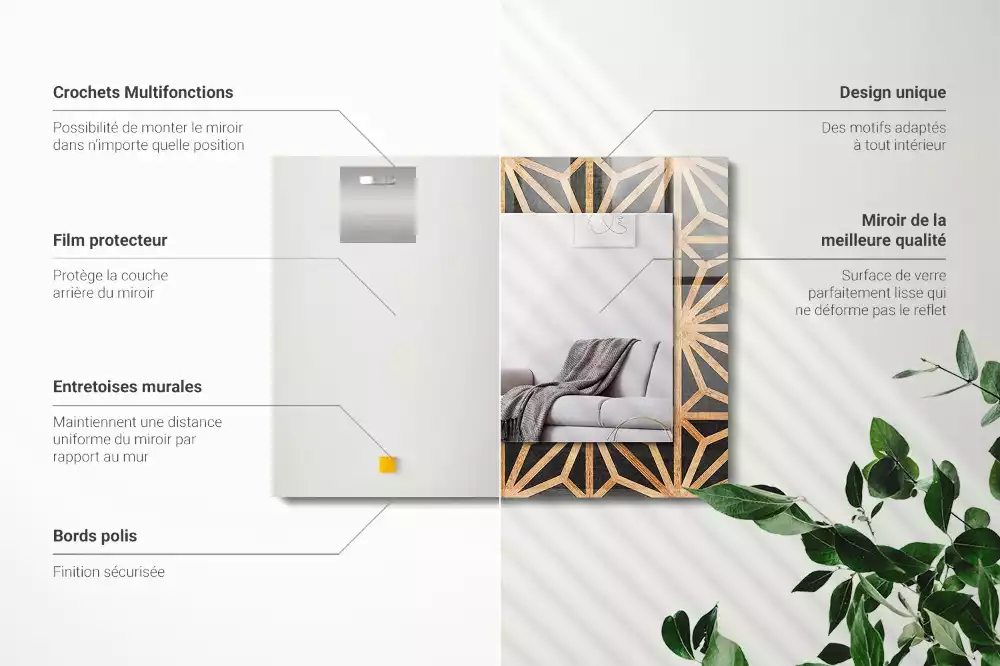 Miroir avec imprimé rectangulaire Motif géométrique bois