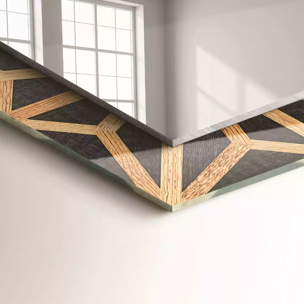 Miroir avec imprimé rectangulaire Motif géométrique bois