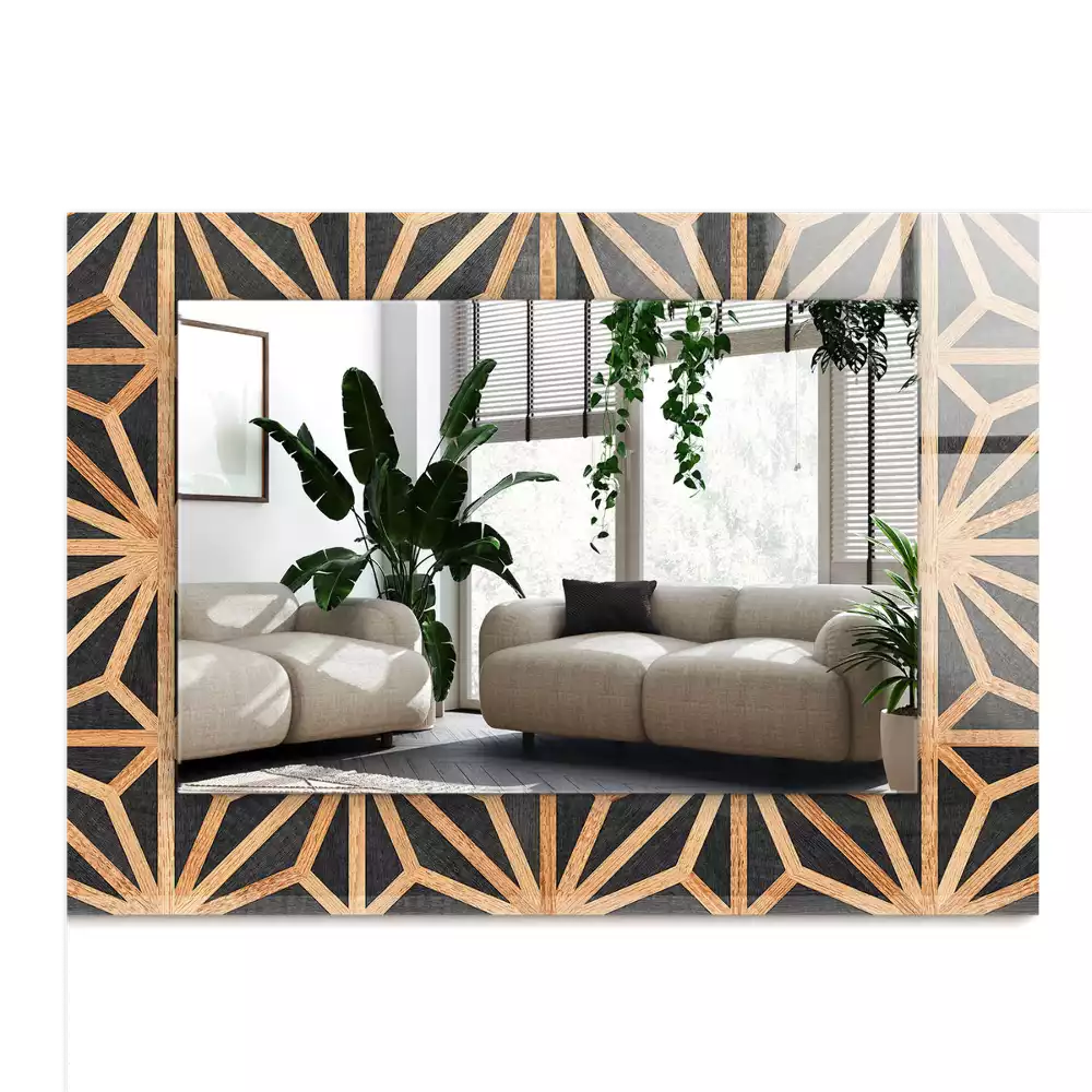 Miroir avec imprimé rectangulaire Motif géométrique bois
