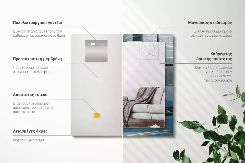 Miroir avec imprimé décoratif rectangulaire Lignes abstraites