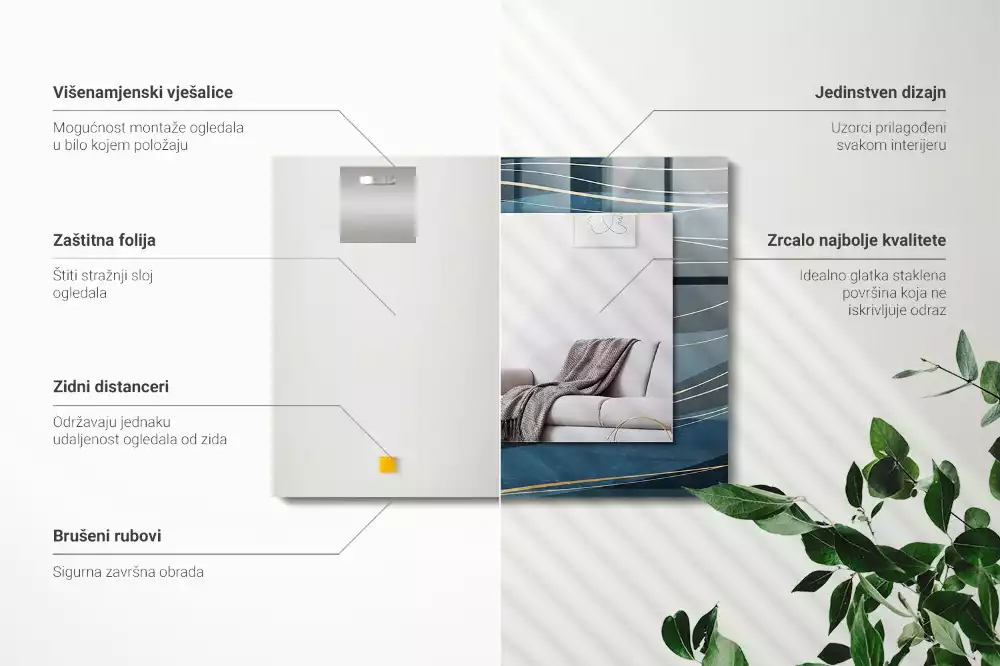 Miroir avec imprimé décoratif rectangulaire Lignes abstraites