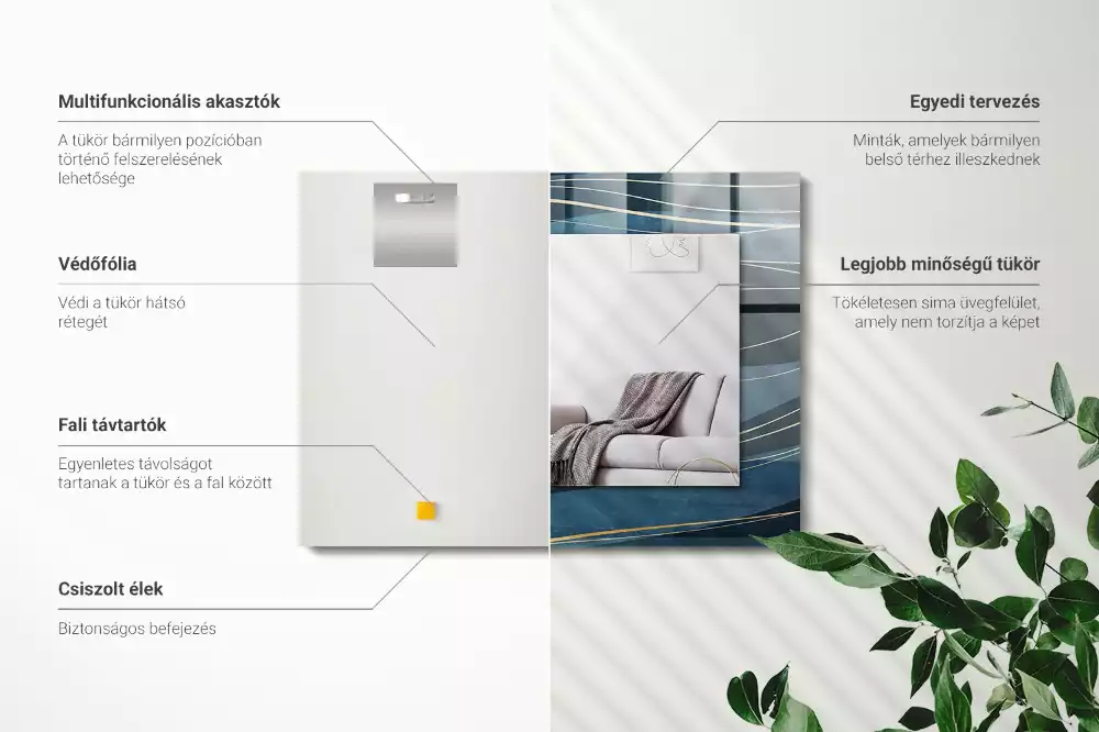 Miroir avec imprimé décoratif rectangulaire Lignes abstraites