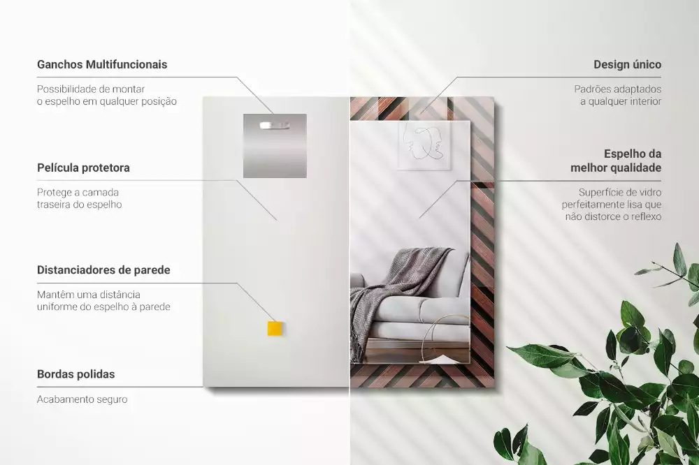 Miroir décoratif rectangulaire Lattes bois obliques