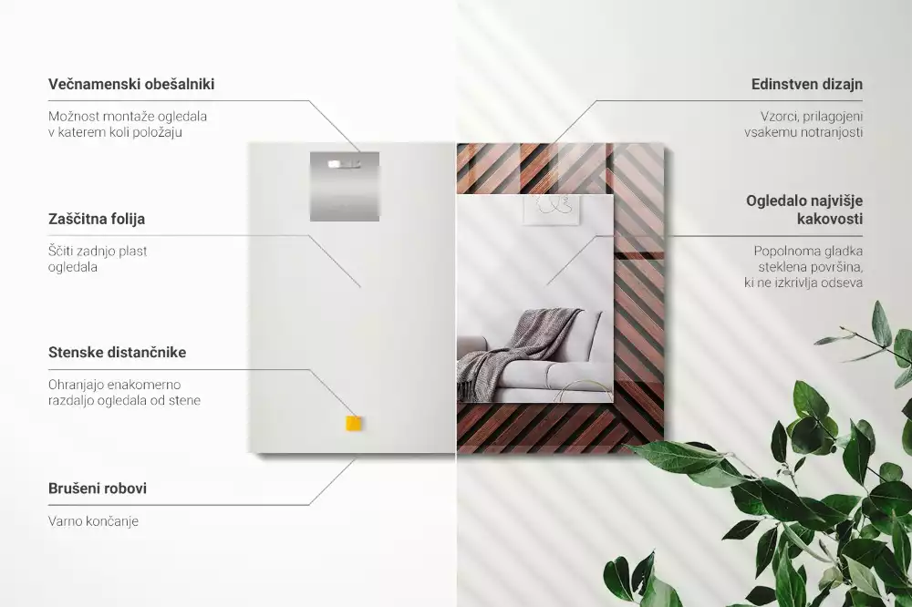 Miroir décoratif rectangulaire Lattes bois obliques