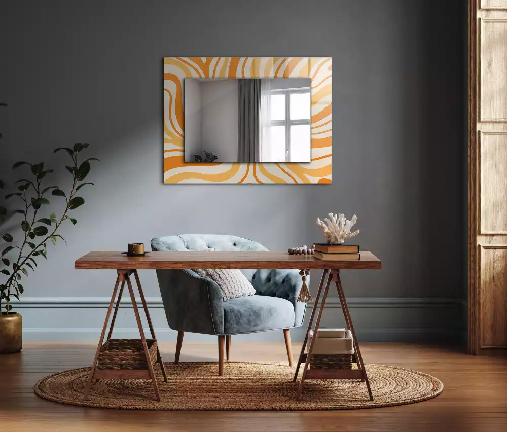 Miroir avec imprimé rectangulaire Motifs orange abstraits