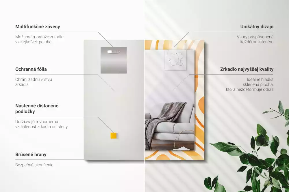 Miroir avec imprimé rectangulaire Motifs orange abstraits