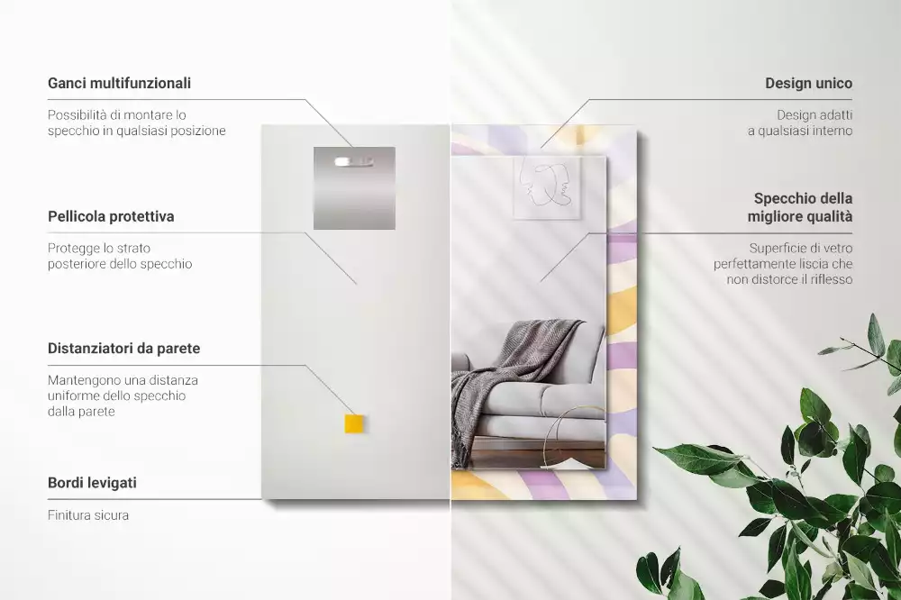 Miroir avec imprimé décoratif rectangulaire Motifs colorés abstraits