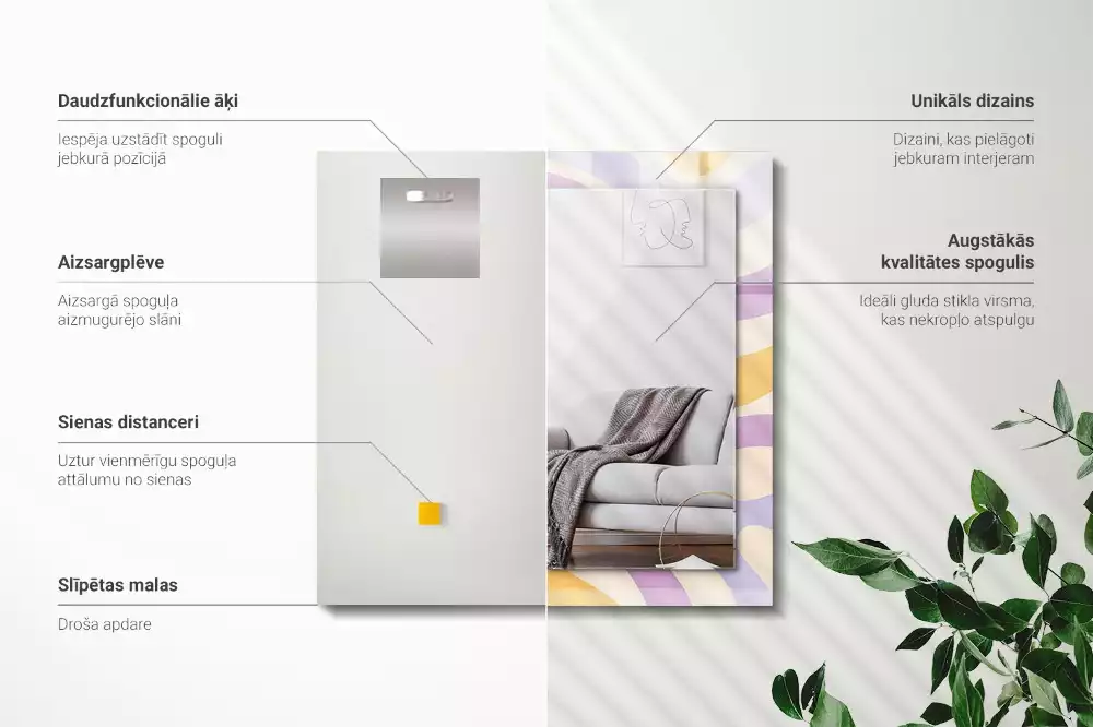 Miroir avec imprimé décoratif rectangulaire Motifs colorés abstraits