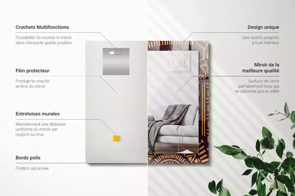 Miroir décoratif rectangulaire Motif ethnique