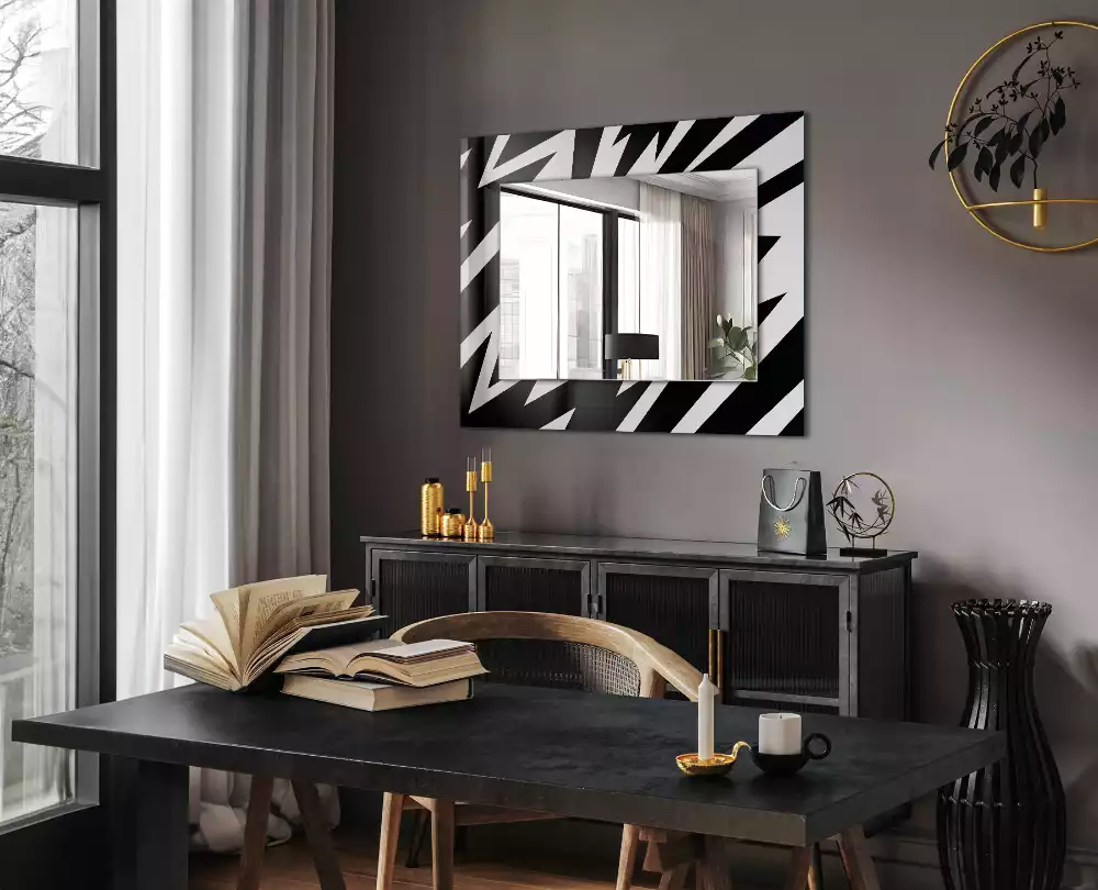 Miroir avec imprimé rectangulaire Géométrie noir et blanc