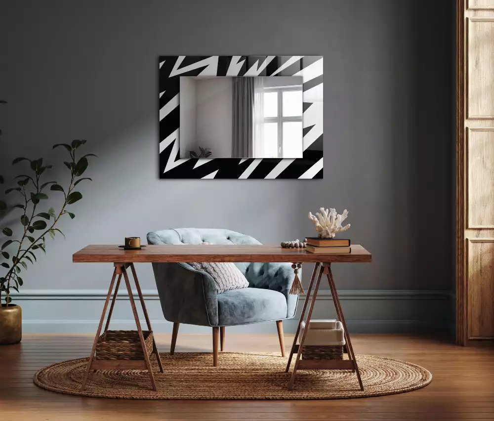 Miroir avec imprimé rectangulaire Géométrie noir et blanc