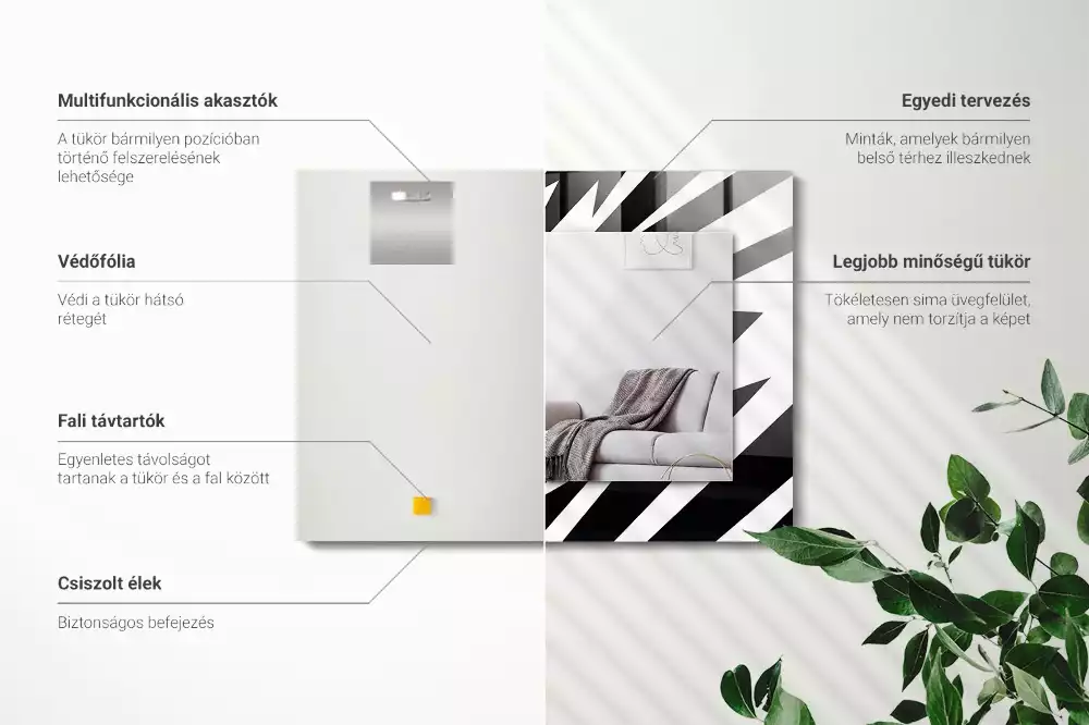 Miroir avec imprimé rectangulaire Géométrie noir et blanc