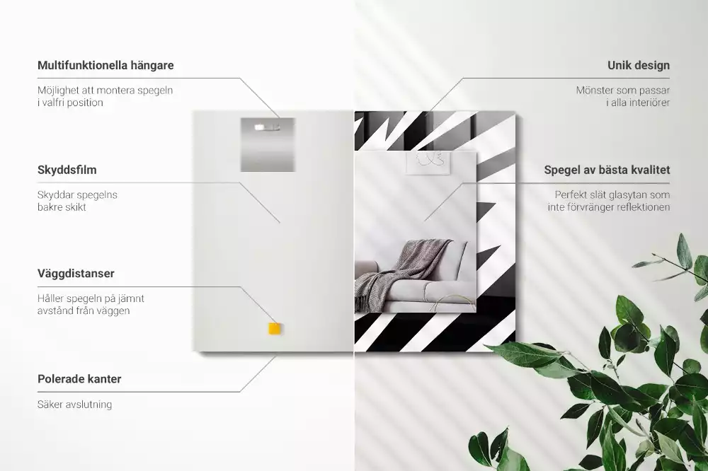 Miroir avec imprimé rectangulaire Géométrie noir et blanc