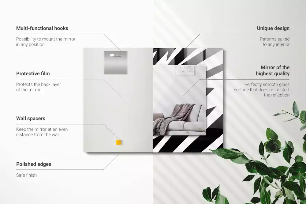 Miroir avec imprimé rectangulaire Géométrie noir et blanc