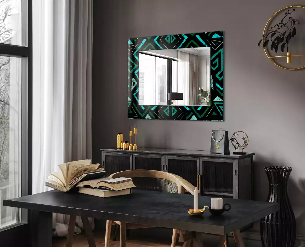 Miroir avec imprimé décoratif rectangulaire Motif géométrique turquoise