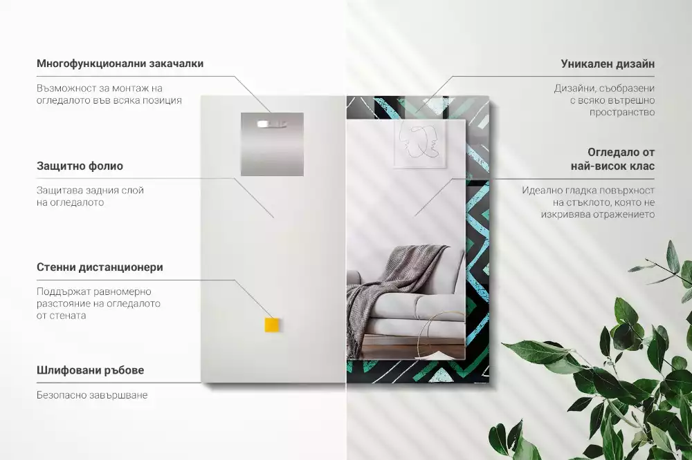 Miroir avec imprimé décoratif rectangulaire Motif géométrique turquoise