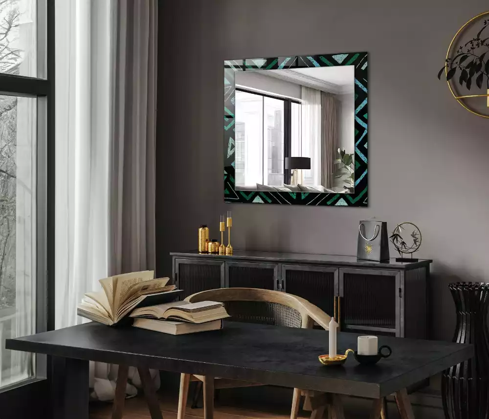 Miroir avec imprimé décoratif rectangulaire Motif géométrique turquoise
