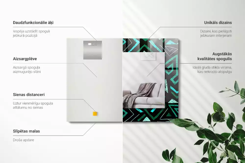 Miroir avec imprimé décoratif rectangulaire Motif géométrique turquoise