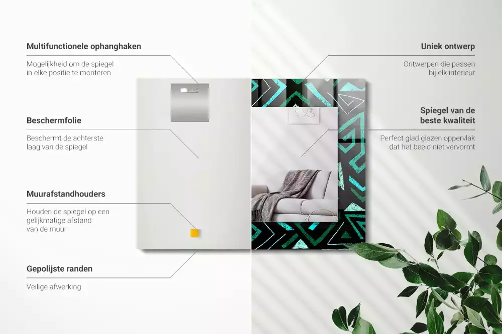 Miroir avec imprimé décoratif rectangulaire Motif géométrique turquoise